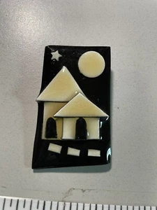 VTG Houses At Night Pin Moon And Star by Lucinda Brooch - Picture 1 of 2