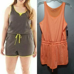 City Streets Orange Neon Sleeveless Mixed Media Mesh Cover-Up Romper ~ M M3020 - Picture 1 of 11