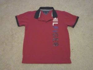 Tommy Hilfiger Polo Shirt Boys Size Large 16/18 Red w/Navy Collar Short Sleeve - Picture 1 of 4