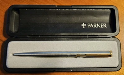 Logotipo ROLLS-ROYCE en la parte superior - Bolígrafo Parker Arrow Twist 1985 SS con borde dorado Nuevo de Lote Antiguo Foto 1 de 4