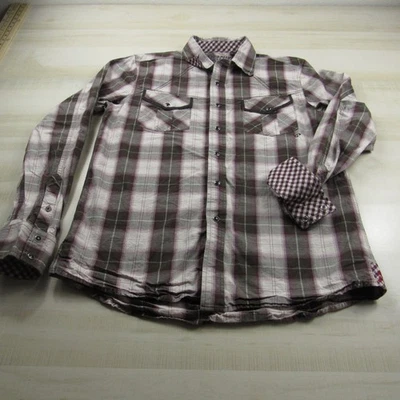 Camisa Southern Thread Para Hombres Grande Granate Gris Perla A Presión Algodón Occidental a Cuadros Foto 1 de 4