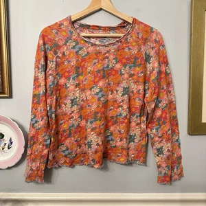 Natural Life Floral Lily Knit T-shirt Size Large Long Sleeve Lettuce Boho Hippie - Picture 1 of 6