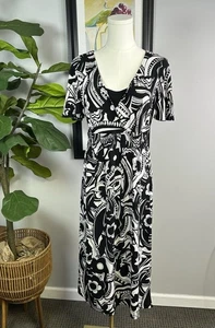 Croft And Barrow Stretch Kleid Midi Größe S Kurzarm geometrisch geblümt - Bild 1 von 10