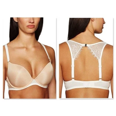 Unveiled By Felina Bra 34 B Omnia Seamless Push Up Racerback Lace Underwire Nude - Image 1 of 4