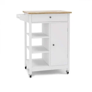 Madera blanca 22,4 pulgadas Isla de cocina con toallero goma madera mesa - Imagen 1 de 8