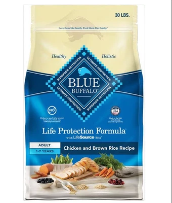 Blue Buffalo Life Adult Chicken & Brown Rice Recipe Dry Dog Food, 30-lb bag - Image 1 of 4