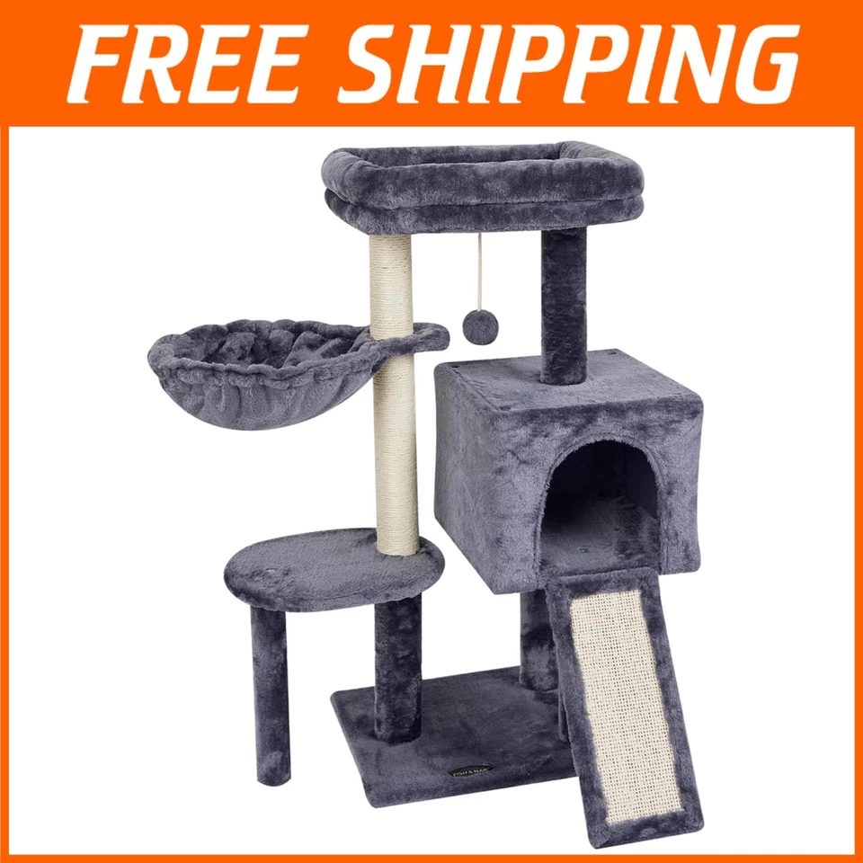 Stylish Smoky Grey Cat Tree with Hammock & Scratching Posts for Indoor Cats - Image 1 of 4