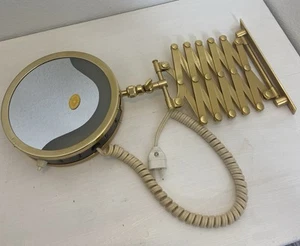 Antique Accordion Scissor Round Mirror With Light - Picture 1 of 21