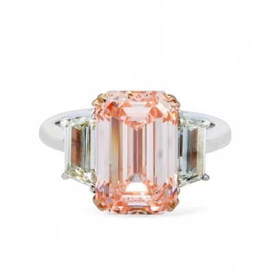 Pink Diamond Ring 5.00 Ct IGI Lab Grown Fancy Intense Emerald Cut 14K Multi Gold - Image 1 of 4
