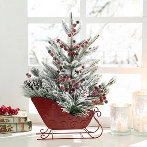 Glitzhome 21" Red Christmas Sleigh Centerpiece Table Tree Decor (1-1) - Picture 1 of 4