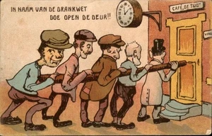 Im Namen des Trinkens Öffne die Tür! Alkohol - betrunken - Comic Vintage Postkarte - Bild 1 von 2