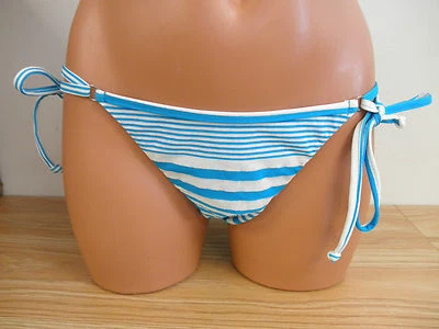 Parte inferior de bikini Sauvage azul y blanco a rayas con corbata lateral artículo grande #1700L Foto 1 de 3