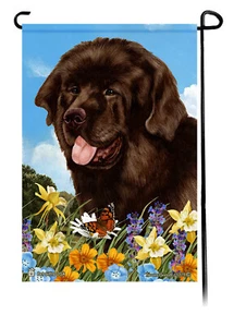 Summer Flowers Garden Flag - Chocolate Newfoundland - Picture 1 of 1