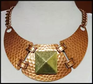Vintage Egyptian Revival Hammered Copper & Brass tone Choker Statement Necklace - Picture 1 of 8