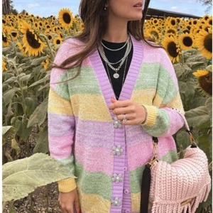 OLIVIA RUBIN Mika Cardigan Sweater Pastel Stripe Sequin Rhinestone Flower {TT15} - Picture 1 of 6
