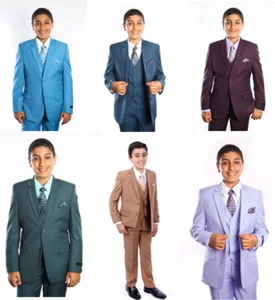 Boys 5 Piece Suit Kids Toddler Formal Dress Ring Bearer Suits With Shirt & Tie - Picture 1 of 28