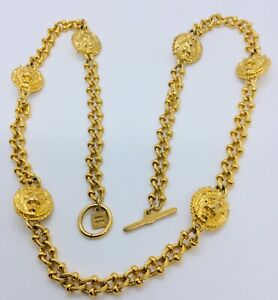 Vintage Signed Anne Klein Lion Chunky Gold Tone Necklace