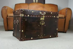 Antique Leather Brown Finest leather Trunk with Key leather Box handmade gift - Picture 1 of 12