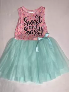 Girls Toddler Sweet And Sassy Pink Teal Tutu Candy Dress Sz M - Picture 1 of 7