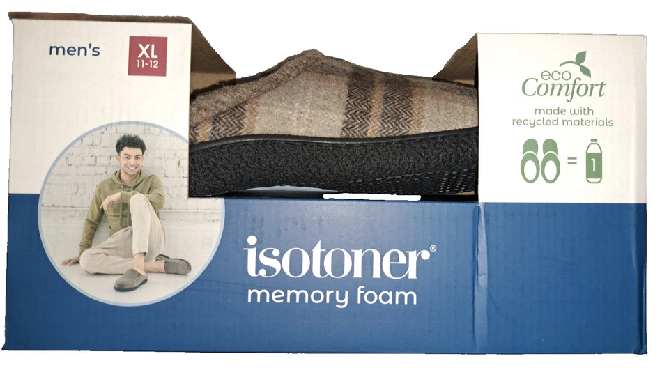 Isotoner Men's XL 11 12 Slippers Memory Foam Eco Comfort Dark Chocolate Noah Hoo