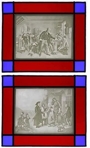 PAIRE de LITHOPHANIES vitrail vers 1860 / optical toy magic lantern - Imagen 1 de 7