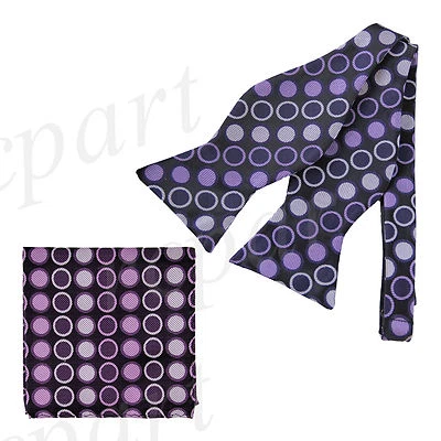 New formal men's Self-tied Bow Tie & Hankie Polka dots Purple Lilac wedding - Image 1 of 3