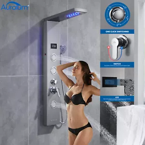 Sistema doccia montaggio a parete colonna doccia con cascata LED ugelli massaggianti doccetta - Foto 1 di 21