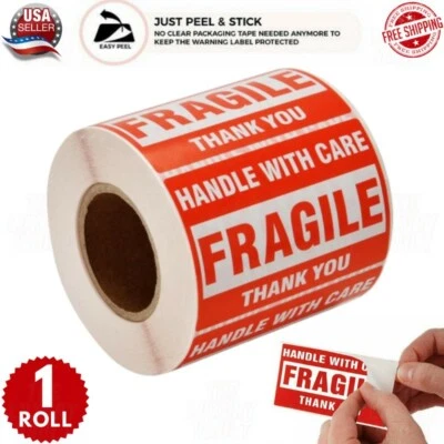 Fragile Stickers 1 Roll 500 2x3 Fragile Label Sticker Handle With Care Mailing - Image 1 of 4