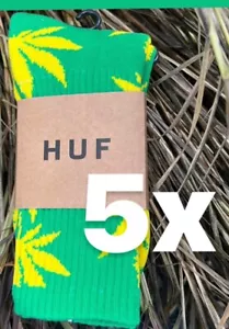 LOT OF 5 HUF GREEN AND YELLOW Plantlife Weed Marijuana Pot Leaf Socks - - Picture 1 of 3