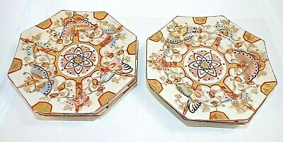6 Antique Japanese Meiji Period Hand Made & Painted Octagon Bread Plates 6  Dia. • 150$