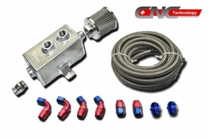 Silver Aluminium Oil Breather Catch Tank Kit 1L AN10 stainless steel hose - Picture 1 of 9