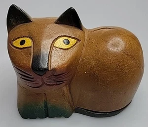 Vintage Carved Wooden Hand Painted Folk Art Cat Pier 1 Made In Thailand - Picture 1 of 6