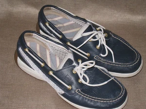 Sperry marineblaues Leder weißes Netz ""Intrepid"" 2-Augen-Bootsschuhe. Gr. 10. NTN! - Bild 1 von 4