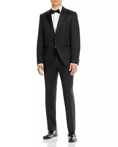 HUGO BOSS Formal Tuxedo Suit in Black Virgin Wool w Silk Trims - Size 44L - Picture 1 of 13