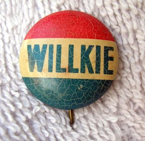 Original 1940 WILLKIE 7/8" Pin Back, GOP, Green Duck - Picture 1 of 3