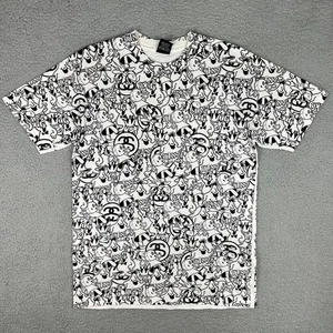 Stussy Camicia Uomo Media M Bianca Nera All Over Pinta Logo AOP T Vintage Y2K 2 - Foto 1 di 7