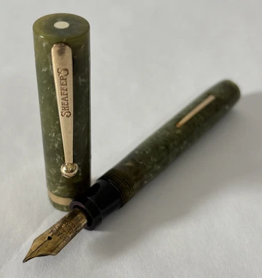 Pluma Estilográfica Sheaffer Vintage Años 20 Tapa Plana Relleno Jade Verde Mármol Foto 1 de 4