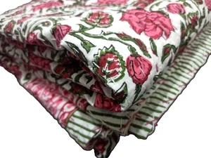 Colcha edredón rosa único Kantha estampado en bloque hecho a mano tamaño king - Imagen 1 de 6