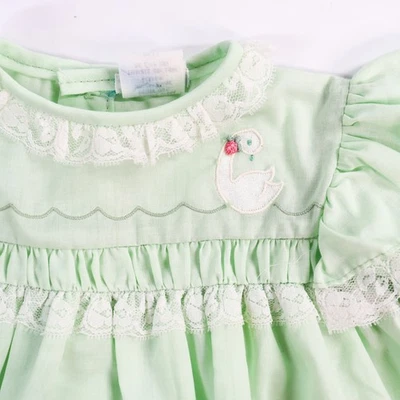 Винтажный Nannette солнце платье ребенка 12 месяцев новом зеленый Puff рукава кружева Smocking - Изображение 1 из 4