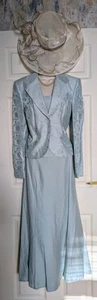Mint Linen Mix 3 Piece Skirt Suit & Ruffle Hat Sz 8/10 Wedding Guest MOTB/G - Picture 1 of 15