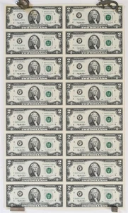 Uncut Sheet of 16 Series 1995 $2 F Federal Reserve Notes Atlanta, GA BEP 05428 - Picture 1 of 4
