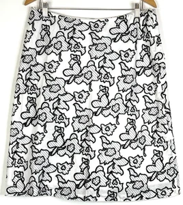 Gonna donna Jones Wear taglia 12 ricamata floreale linea A bianca nera classica - Foto 1 di 8