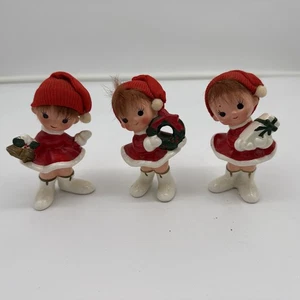 Set 3 Vintage Miniatur Mädchen Elfe Pixie Ornament Figur Weihnachtskranz Glocken - Bild 1 von 9
