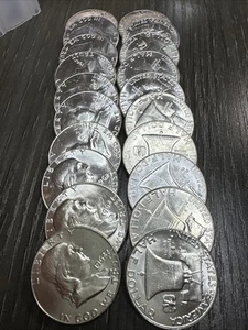 1962 P Franklin Silver Dollar Roll 20 Coins $10 FV Uncirculated Receive Pictured - Bild 1 von 3