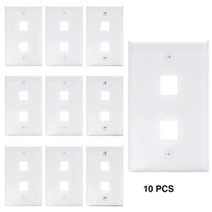 2 Port RJ45 Keystone Ethernet  Wall Plate Cat5 Cat6 Jack Faceplate White-10 pcs - Picture 1 of 7