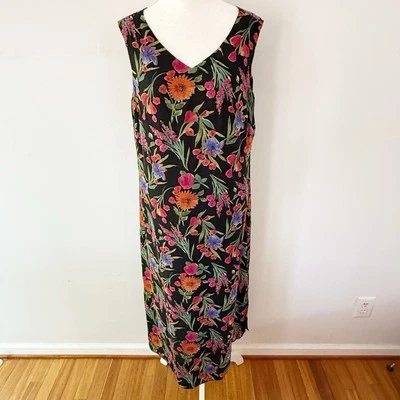 Coldwater Creek Women Silk Floral Maxi Dress Size 14P Dark Romance Fairy Grunge - Image 1 of 4