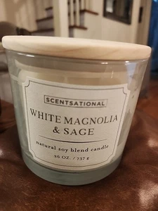 Scentsational Magnolia & Sage 3 Wick Candle Large Glass Jar 26oz Soy Blend Rare - Picture 1 of 4