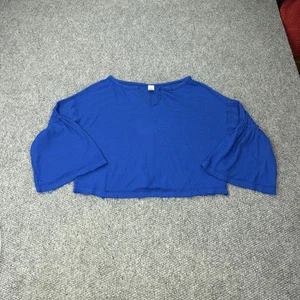 We The Free Pullover Damen mittelblau Waffelstrick Thermo Glockenärmel cropped - Bild 1 von 12