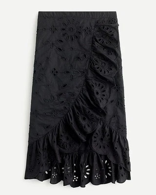 Maxi falda midi con volantes delanteros negros talla XXL J Crew cintura elástica ojales Foto 1 de 4
