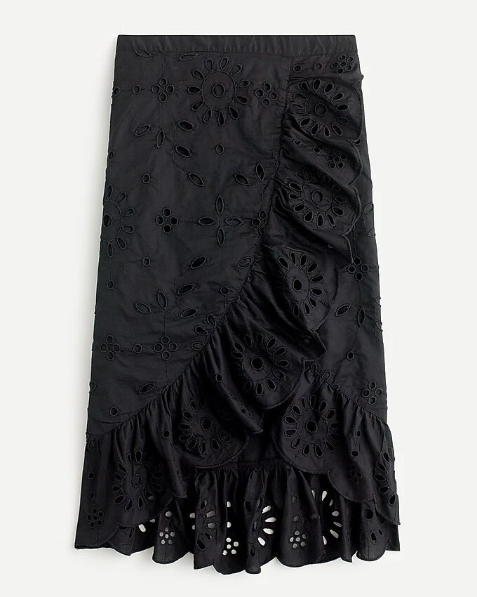 Maxi falda midi con volantes delanteros negros talla XXL J Crew cintura elástica ojales Foto 1 de 4